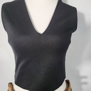 Zara Basic Top V-Neck Sleeveless Fitted Black Tank Top Size Small